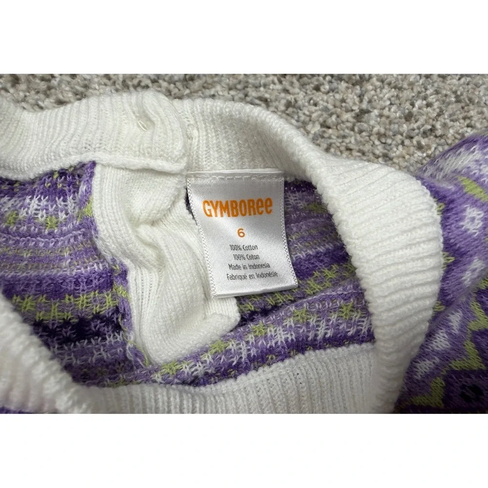 Gymboree Sweater Dress Fair Isle Cotton 6 White Purple Ruffle Flutter Sleeve